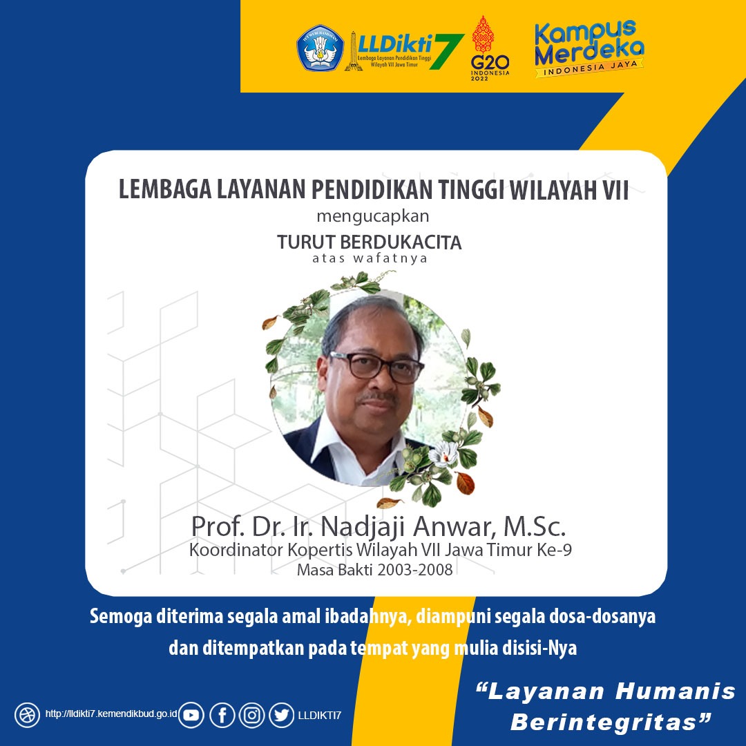 Turut Berdukacita atas wafatnya Prof. Dr. Ir.  Nadjaji Anwar, M.Sc